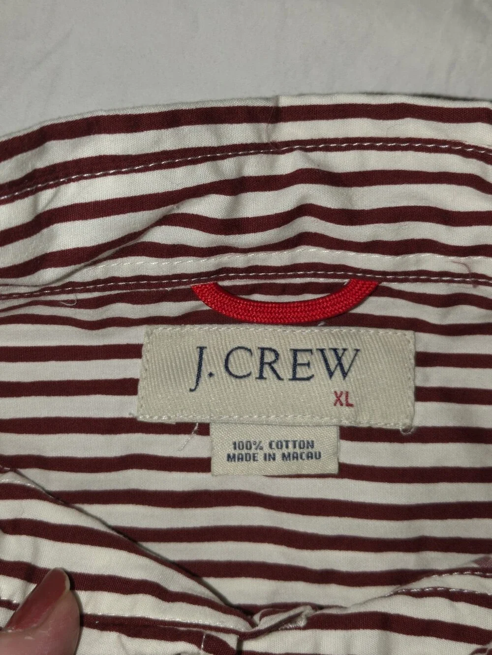 J.Crew Men’s Burgundy and White Stripe Button-Down Shirt